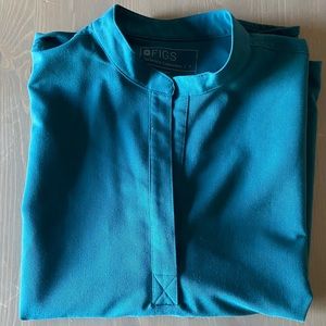 Rafaela Mandarin Collar Caribbean Blue Scrub Top
